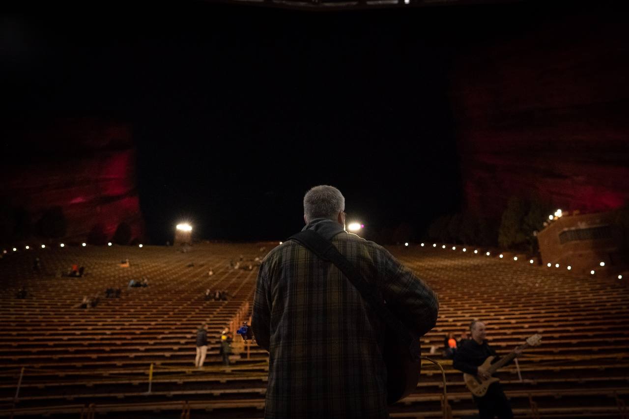 Looking out from the Red Rocks stage at night
